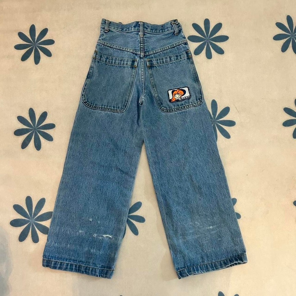 Vintage Y2K Tiny Waist Wide Leg Skater Jeans Sassy Patch